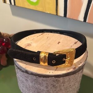 Fabrice Karel Vintage Black Suede Belt with Gold Buckle
